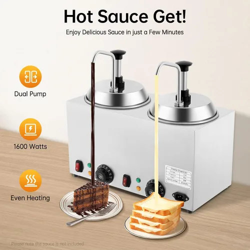 Miniatura 3 de Dispensador de queso de 5.3 cuartos de galón, calentador de salsa de queso doble dispensador con bomba de acero inoxidable 32-230°F 1600W