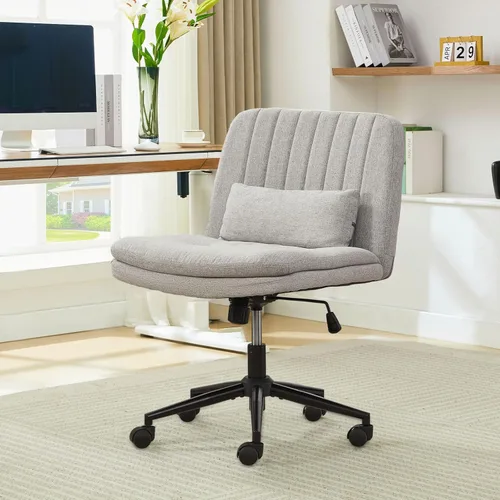 Miniatura 8 de Oprisen Silla cruzada con ruedas, cómodo cojín grueso sin brazos, asiento ancho, patas cruzadas, silla de oficina con almohada, ajustable giratoria