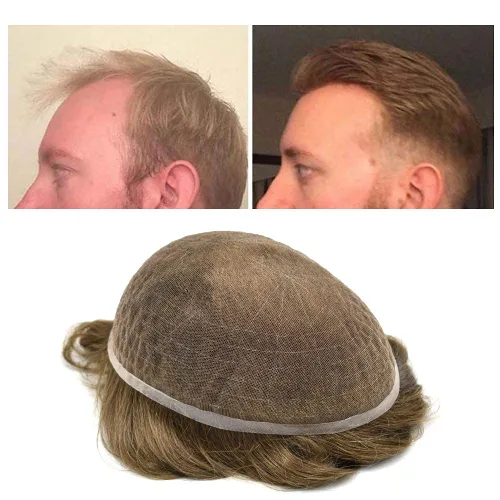 LYRICAL HAIR Toupee - Sistema de cabello humano de repuesto para hombre, peluca de encaje francés para hombre, línea capilar natural (8 x 10