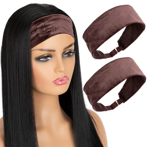 Diadema elástica de terciopelo para peluca, 2 piezas, cómoda banda ajustable para pelucas, banda antideslizante de buen agarre (marrón chocolate)