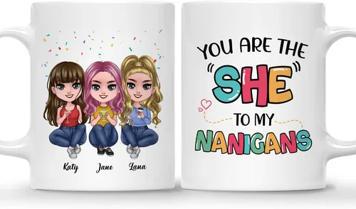 Miniatura 23 de Gossby Taza de café personalizada de la amistad, regalo personalizado Besites para mujeres con diseño de muñeca, nombre, cita – cumpleaños, Navidad