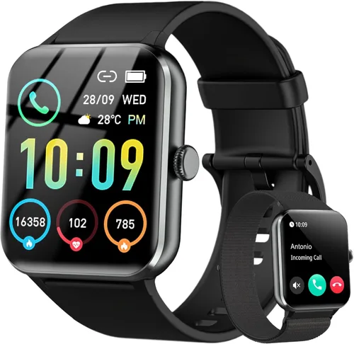 Reloj inteligente (respuesta/hacer llamada), reloj inteligente de 1.85 pulgadas para hombres y mujeres, más de 100 modos deportivos, podómetro, R50