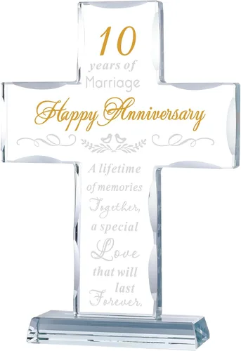 YWHL Feliz 10º Aniversario Regalos de Cruz de Cristal para Esposa, Regalos Religiosos del 10º Aniversario de Boda para Pareja, Decoración de Fiesta