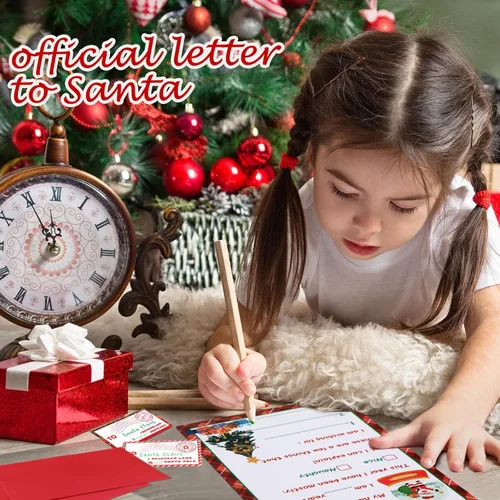 Miniatura 3 de Cholemy 192 piezas de 48 juegos oficiales de cartas a Papá Noel, incluye tarjetas de Navidad con sobres a juego, sellos, calcomanías de 5 x 7 letras