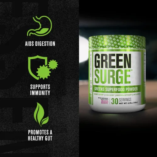 Miniatura 4 de Jacked Factory Green Surge Green Superfood Powder - Bebida verde apta para dieta cetogénica con espirulina, hierba de trigo y cebada, verduras
