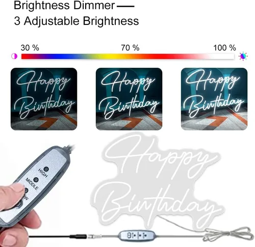 Miniatura 5 de Letrero de neón LED grande de feliz cumpleaños, 28 pulgadas, letrero de luz de neón personalizado para fiesta de cumpleaños, decoración de pared