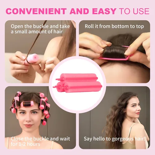 Miniatura 5 de 60 Piezas Rodillos de Espuma para Cabello - Rizadores Suaves para Dormir para Peinado del Cabello (0.59 pulgadas, Rosa)