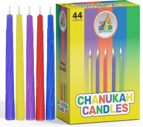 Ner Mitzvah Velas coloridas de Janucá, 1 paquete, tamaño estándar que se adapta a la mayoría de menorás, cera de calidad premium, colores surtidos,
