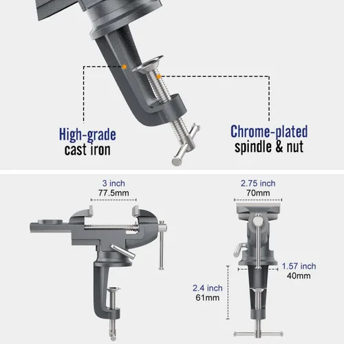 Miniatura 7 de Housolution Abrazadera Universal de Mesa de 3 Pulgadas, Base Giratoria de 360°, Abrazadera de Banco para el Hogar, Abrazadera de Tornillo de Banco