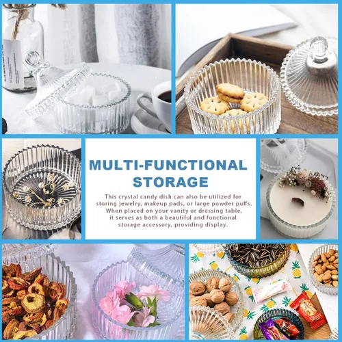 Miniatura 6 de QUUPY Plato de cristal esmaltado para dulces con tapa en forma de yurta, cuenco de servidor de azúcar de cristal, caja de tarro de galletas
