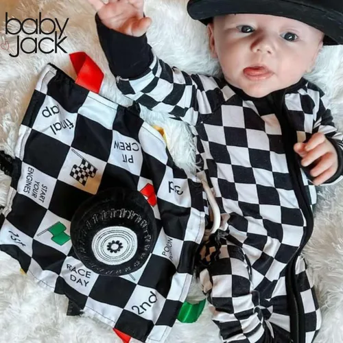 Miniatura 7 de Baby Jack & Co - Manta de felpa sensorial de 10 x 10 pulgadas para deportes de carreras, juguete de etiqueta para bebés, juguetes de cochecito