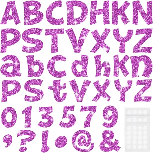 Miniatura 35 de Colarr 144 letras con purpurina para tablero de anuncios para el aula, números, símbolos de puntuación, letras troqueladas de 4 pulgadas con punto