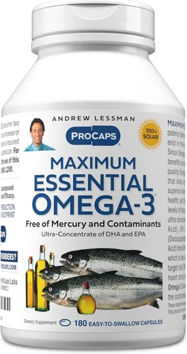 ANDREW LESSMAN Maximum Essential Omega-3 sin sabor, 180 cápsulas blandas – Aceite de pescado omega-3 ultrapuro de 1200 mg de DHA alto, suplemento