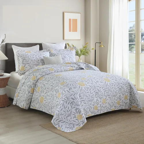 Miniatura 3 de Homzard - Juego de cobija floral Queen, edredones 100% algodón tamaño Queen, colcha amarilla, gris y blanca (90 x 98 pulgadas) con 2 fundas