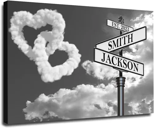 Miniatura 2 de Cartel de calle con nombre de boda personalizado en lienzo, cartel de señal de intersección con nombre personalizado, arte de pared, el mejor regalo