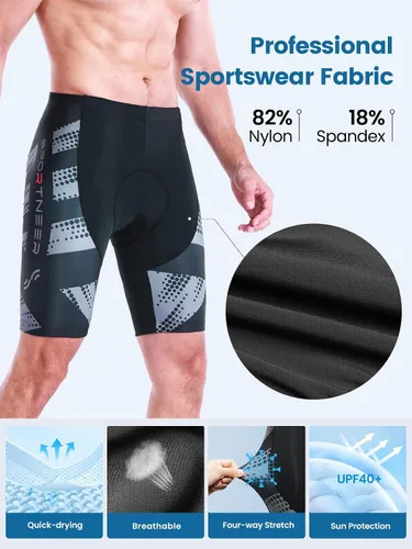 Miniatura 16 de Sportneer Pantalones cortos de ciclismo acolchados para hombre, acolchado 4D, pantalones cortos de ciclismo para hombre, transpirables y absorbentes