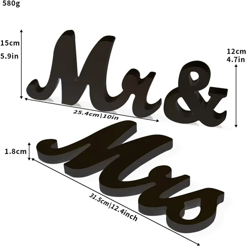 Miniatura 2 de BLOOBLOOMAX Letrero de madera con texto en inglés "Mr & Mr", letras rústicas de Mr. & Mrs. para mesa de boda, decoración de Miss & Mr. para Negro