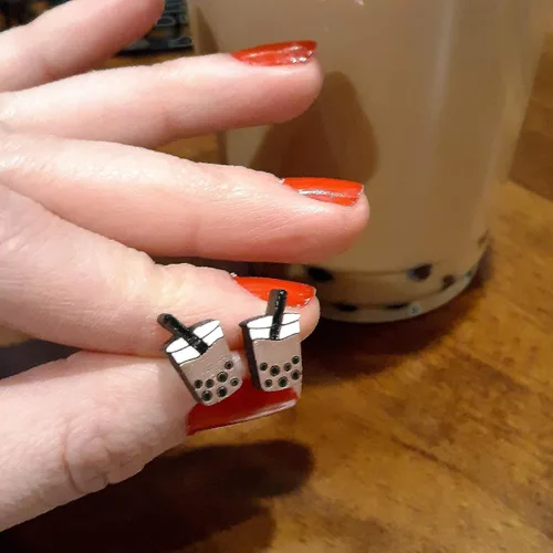 Miniatura 7 de Pick Color - Lindos pendientes de botón de taza de bebida de té de burbujas de Boba