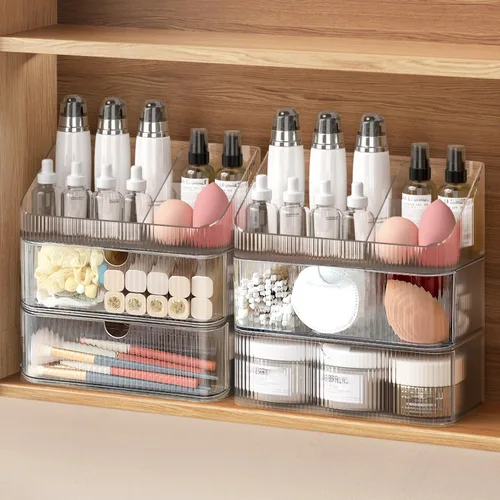 Miniatura 8 de Organizador de Botiquín de Medicina de 2 Niveles, Apilable Almacenamiento de Gabinete con Espejo de Baño, Pequeños Organizadores de Maquillaje con 1