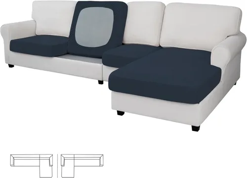 Miniatura 122 de Easy-Going - 4 Fundas de cojín elásticas para sofá seccional, izquierda/derecha, en forma de L, funda de asiento antideslizante, suave, flexible
