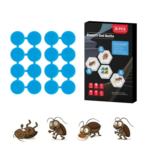 Paquete de 16 estaciones de cebo de gel para cucarachas en interiores, potente mata cucarachas en interiores para infestación de cucarachas, cebo de