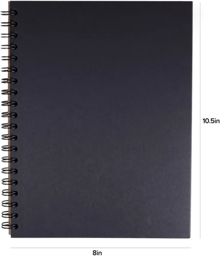 Miniatura 3 de Cuaderno de espiral en blanco opaco, 55 hojas de papel negro de alta calidad de 70 libras, 10.5 x 8 pulgadas, reciclado y sostenible, cuaderno