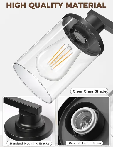 Miniatura 4 de L LOHAS LED Lámparas de baño negras de 2 luces, accesorios de iluminación modernos sobre espejo con pantalla de vidrio transparente, luces