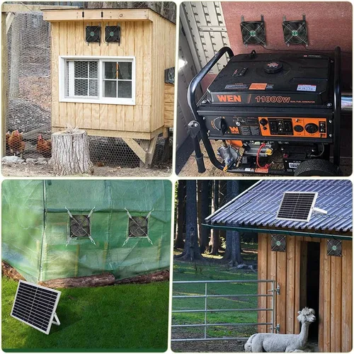 Miniatura 2 de Ventilador de energía solar, ventilador solar para cobertizo, gallinero, invernadero, exterior con dos ventiladores IPX7 impermeables de 5 pulgadas