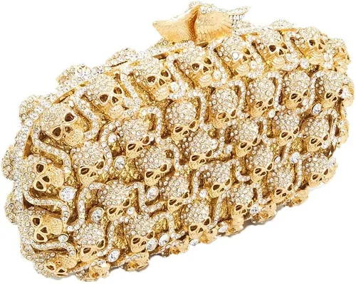 Miniatura 4 de Boutique De FGG Bolso de mano de cristal de calavera para mujer, bolso de mano de noche con diamantes de imitación, para fiesta, graduación