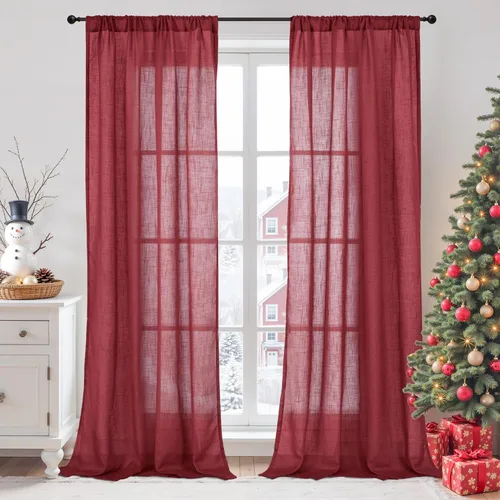 Miniatura 114 de BGment Cortinas de lino café de 30 pulgadas de largo para ventana pequeña, cortinas de media ventana beige semitransparentes ligeras con bolsillo
