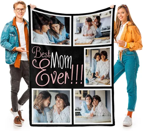 Best Mom Ever Manta con fotos, regalo para mamá de marido, regalos de cumpleaños para mamá de hija o hijo, regalos de aniversario o de día de San
