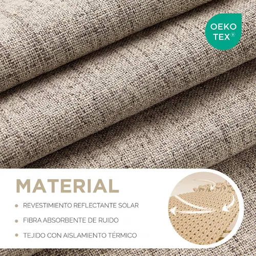 Miniatura 2 de Joydeco - Cortinas 100% opacas, 2 paneles de lino natural para oscurecer habitación, aislamiento térmico, trabillas traseras y bolsillo para barra
