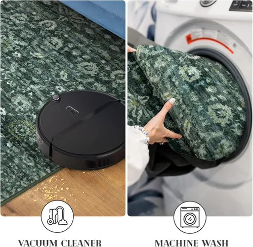 Miniatura 5 de Lansny Alfombra bohemia de 2 x 3 pulgadas, lavable, color negro, azul marino, floral, alfombra de cocina, alfombra de área pequeña de lana