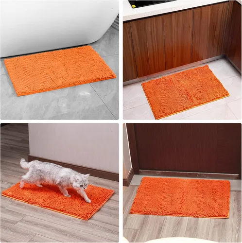 Miniatura 6 de Alfombra de baño de felpilla, extra suave y absorbente, alfombra de baño lanuda antideslizante, lavable a máquina, 20 x 32 pulgadas, color naranja