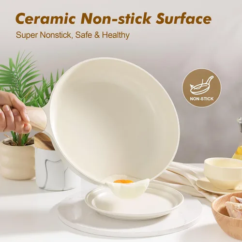 Miniatura 2 de SENSARTE Sartén de Cerámica Antiadherente con Tapa de 11 Pulgadas, Sartén de Tortilla sin Stick, Sartén de Cocina Saludable y no Tóxica, Libre