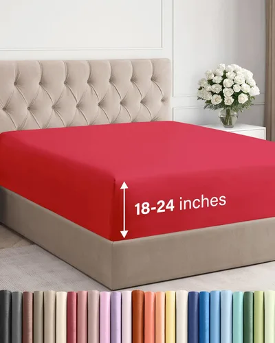 Miniatura 22 de Sábana bajera ajustable extra profunda tamaño completo – Sábana bajera individual de lujo para hotel únicamente – Se adapta fácilmente a colchones