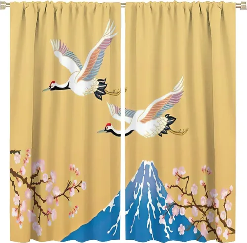 Miniatura 22 de Cortina japonesa con diseño de cerezo en flor, montañas, río, nubes, pinos, paisaje, naturaleza, asiático, anime, oscurecimiento de habitación
