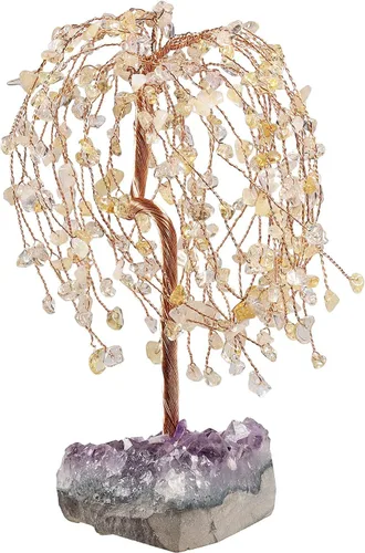 Miniatura 8 de SUNYIK Juego de árbol de dinero de cristal curativo de cuarzo rosa y aguamarina sobre base de racimo de amatista, adorno de Feng Shui, decoración