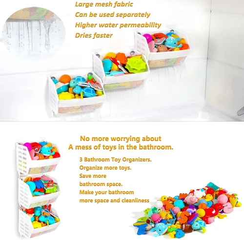 Miniatura 4 de Ligereza Juego de 3 piezas de soporte para juguetes de baño, organizador de juguetes de baño, soporte multifuncional para juguetes de bañera