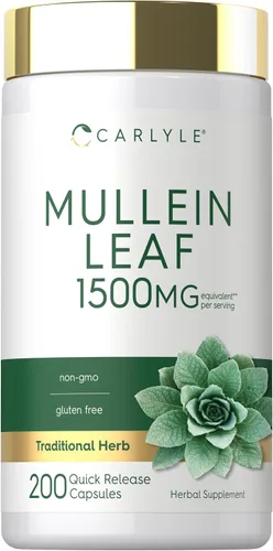 Carlyle Extracto de hoja de gordolobo | 200 cápsulas | Verbascum Thapsus | Suplemento sin OMG, sin gluten