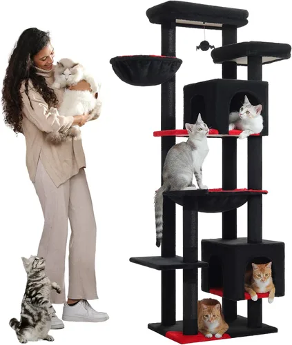 Miniatura 31 de PETEPELA Árbol de Madera para Gatos de Interior Torre de Múltiples Niveles con Postes Rascadores Cubiertos de Sisal, Condominio Acogedor, Hamaca