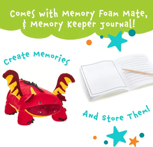 Miniatura 3 de MEMORY MATES Jax the Red Dragon - Almohada de espuma viscoelástica con diario para niños que se almacena en el bolsillo del vientre, animal