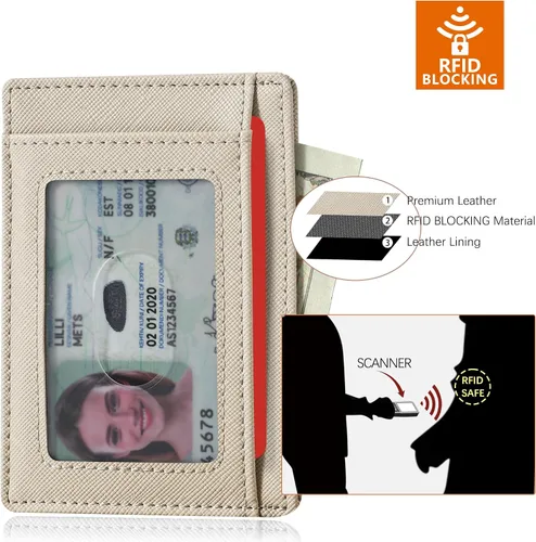 Miniatura 67 de Travelambo billetera mediana y minimalista de cuero para bolsillo frontal, con bloqueo de interferencia de radiofrecuencia