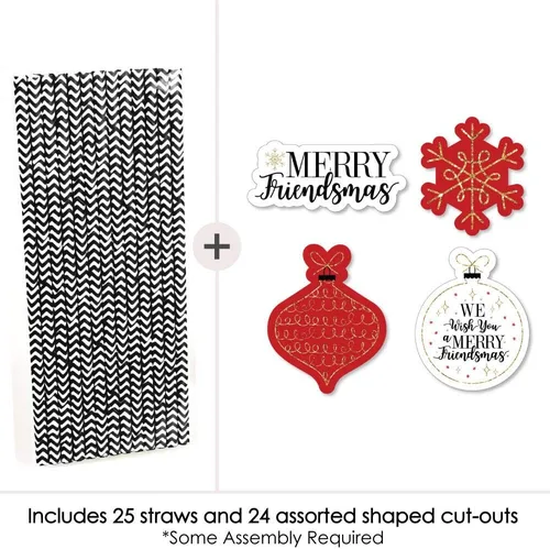 Miniatura 3 de Big Dot of Happiness Pajitas decorativas a rayas rojas y doradas para decoración de pajitas de papel para fiesta de Navidad de amigos, juego de 24