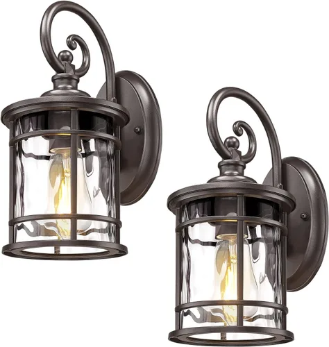 Miniatura 10 de Emliviar Paquete de 2 Apliques de Pared Exteriores, Linternas Antioxidantes para Exteriores Lámparas de Pared, Iluminación de Patio Estilo Granja