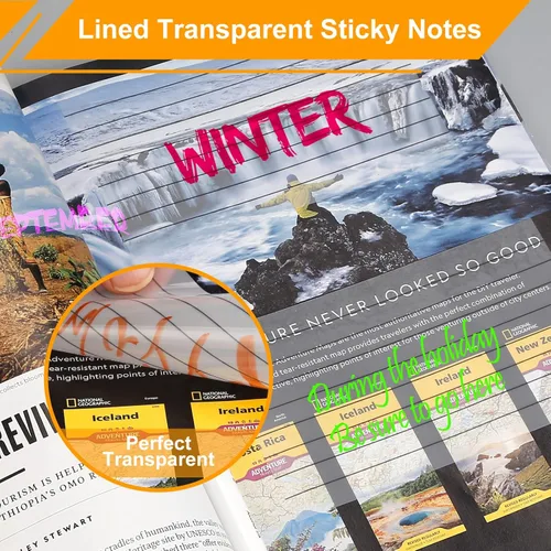Miniatura 4 de Notas adhesivas transparentes con forro grande, 4 blocs de 3 x 5 pulgadas, transparentes transparentes, translúcidas, autoadhesivas, pestañas 3x5