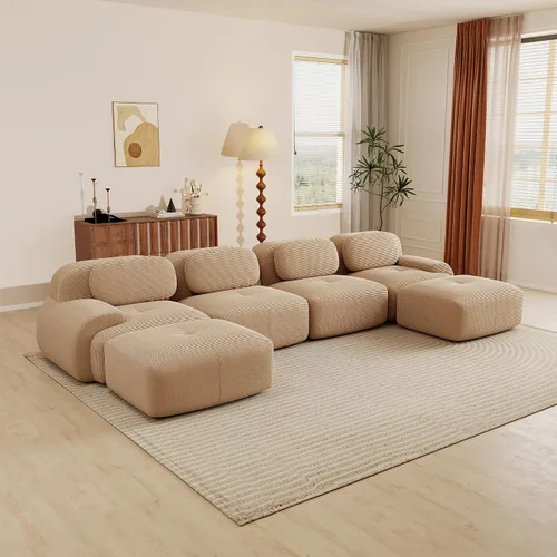 Miniatura 16 de Sofás modulares modulares sin hueso de 82 pulgadas para sala de estar, juego de sofá comprimido de 2 plazas, no requiere montaje, tela de pana, Verde