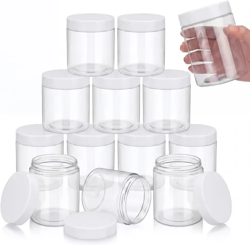 Miniatura 37 de SATINIOR Paquete de 12 frascos de plástico con tapas, frascos redondos para cosméticos de viaje, para artículos de tocador, loción, crema