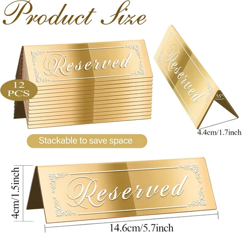 Miniatura 2 de CWJCYTNSN 12 letreros de mesa reservados, letreros dorados reservados para bodas, acrílico de doble cara con espejo reservado para reserva
