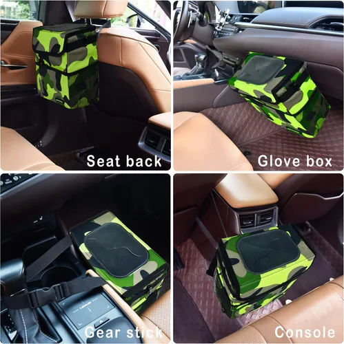 Miniatura 6 de SIBOFUEGO Bonito bote de basura para automóvil con tapa, contenedor de basura plegable multiusos para automóvil, organizador a prueba de fugas, bote